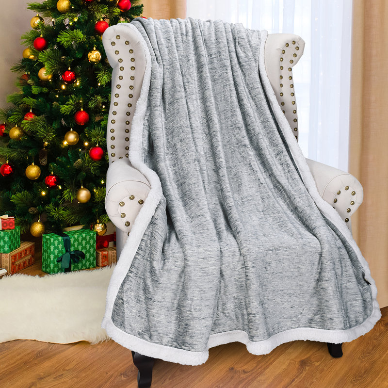 Catalonia Melange Dark Grey Reversible Sherpa Fleece Throw Blanket