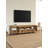74.4" Natural Brown Solid Wood TV Stand, Herringbone Patchwork Drawers, 2 Open Cubbies & Side Shelves with Cable Management