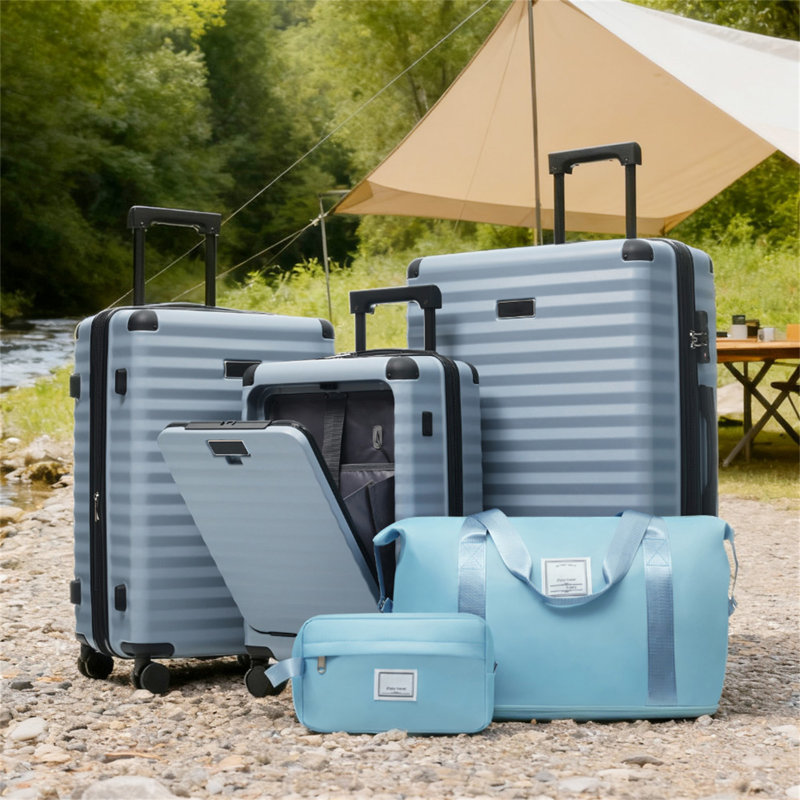 Luggage Sets 5 Piece with Front Opening, Sky Blue