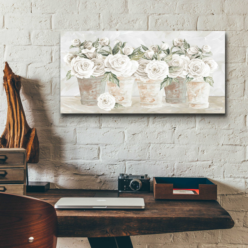 «Pots Roses» par - Peinture sans cadre, H 12 po x l 24 po x P 0,2 po