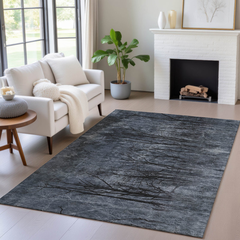 Machine Washable Indoor/Outdoor Xhevrie Charcoal Rug, Rectangle 2'6" x 3'10"