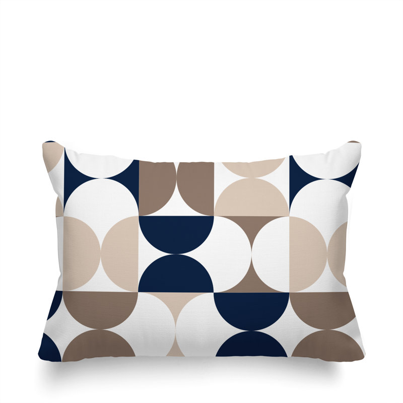 Griffin Geometric Minimalist Indoor/Outdoor Throw Pillow, Beige/Navy Blue