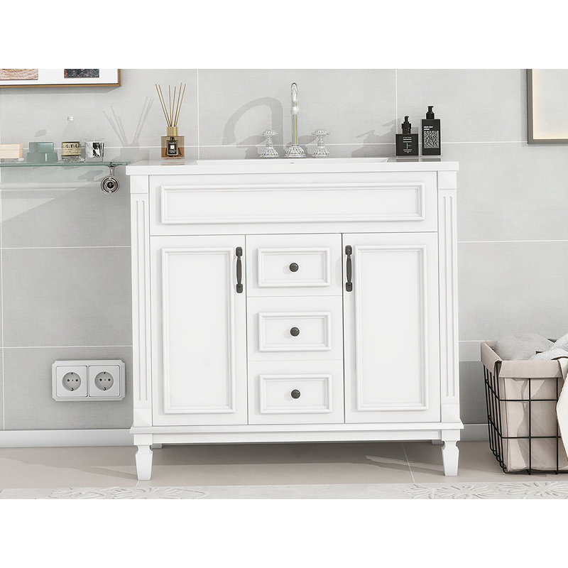 Meuble-lavabo de salle de bain 36 po avec lavabo supérieur, Blanc