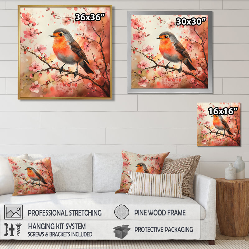 Oiseau de merle au printemps II - Art mural oiseau, H 16 po x l 16 po, Reproduction encadrée d'une seule photo