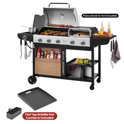 Royal Gourmet Gas Grill and Pizza Oven Combo, with‌ Detachable Griddle