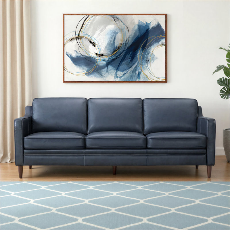 Canapé Leyla, Cuir véritable bleu profond