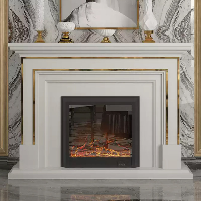 White Solid Wood Freestanding Fireplace, White, 43.31" H x 59.06" W x 12.6" D