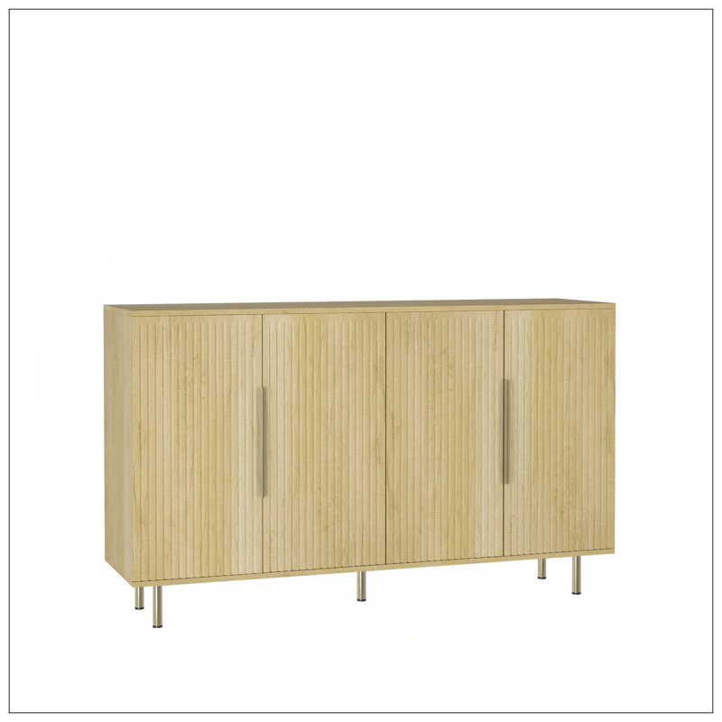 Buffet en bois moderne avec rangement, grand buffet cannelé avec tablettes réglables, crédence, console d'appoint, Bois