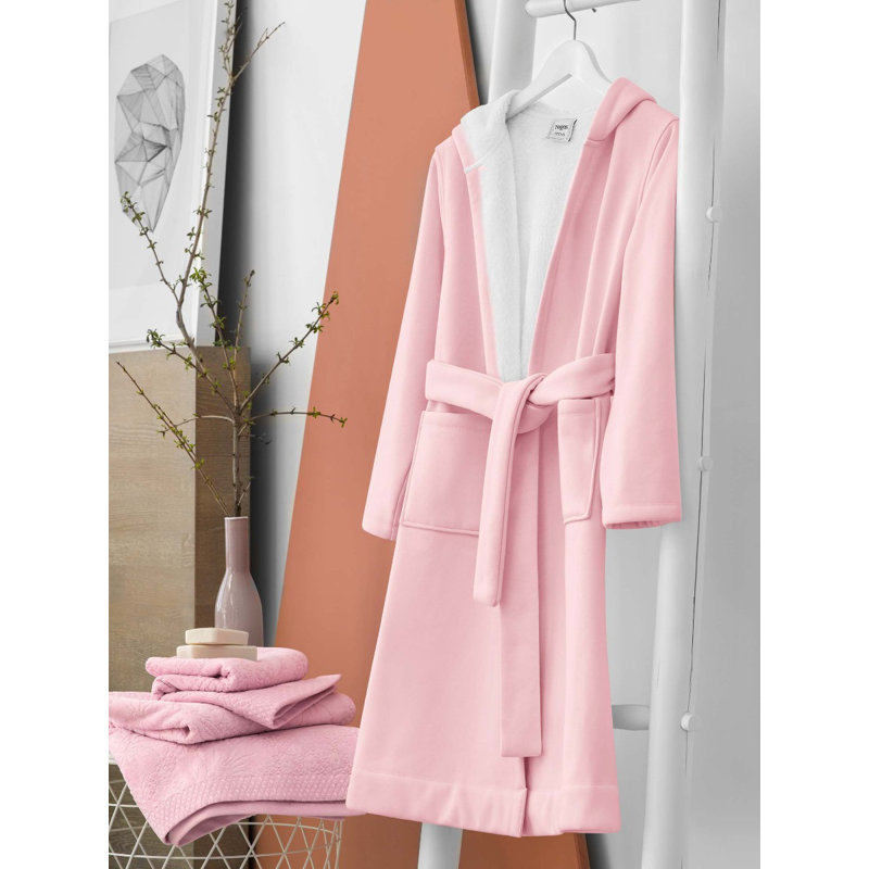 Luchia Cotton Terry Cloth Girl / Woman+  Above Knee Bathrobe with Pockets and Hood, S