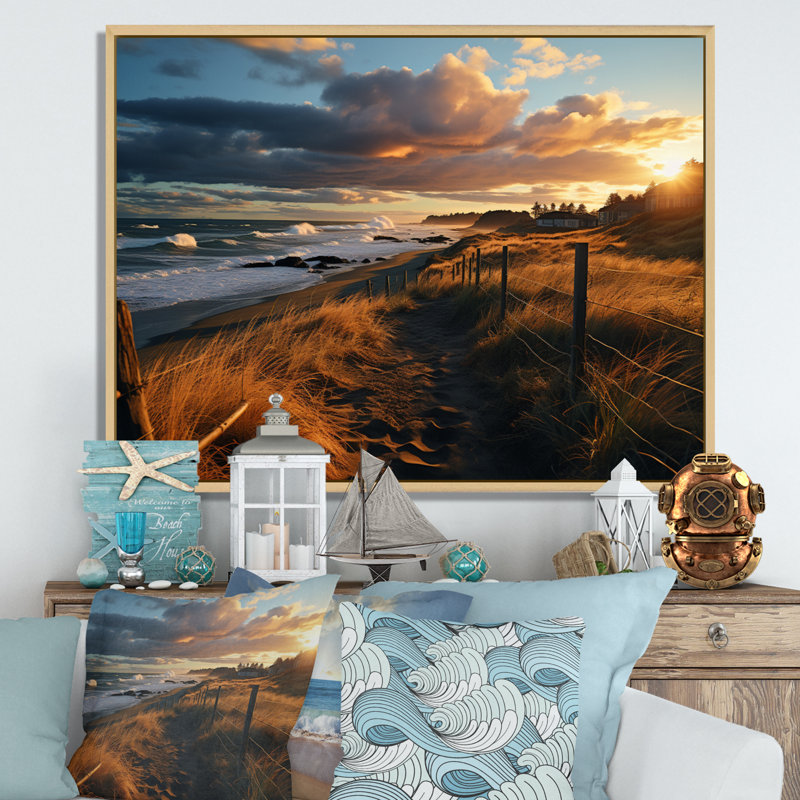 Superbe paysage côtier IV sur toile, Cadre naturel flottant, H 34 po x l 44 po x P 1,5 po