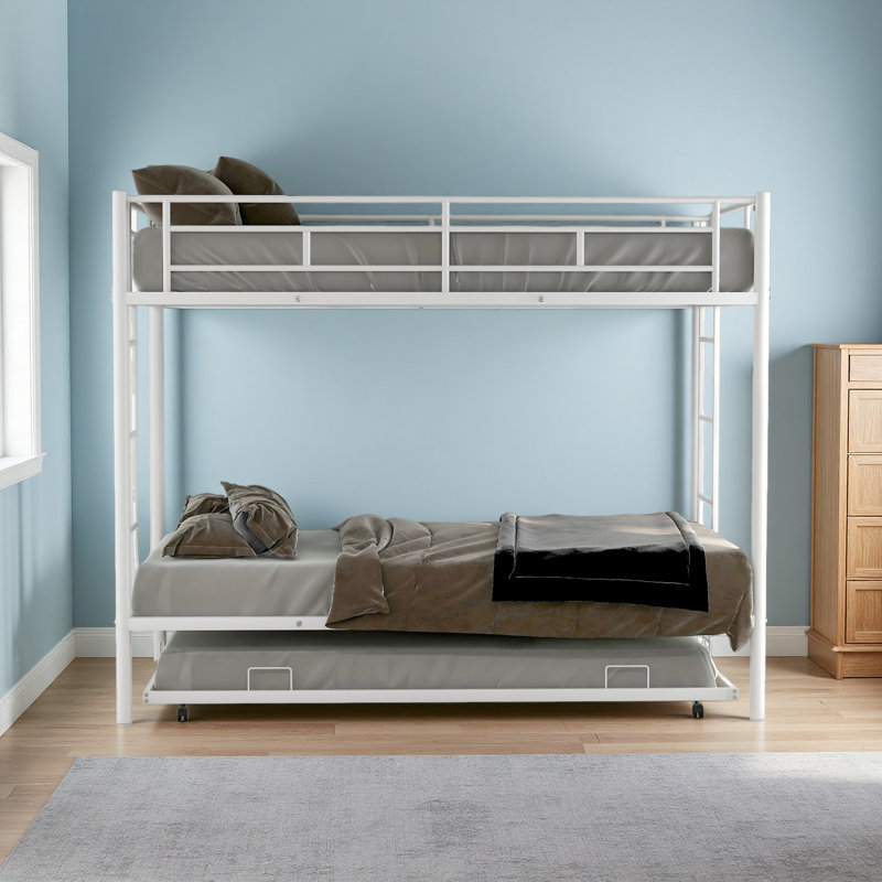 Twin Over Twin Bunk Bed With Trundle, White