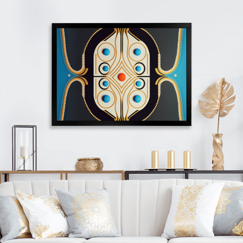 Circular Symphony en rouge et bleu - reproduction sur toile, Impression noire sur toile encadrée, H 12 po x l 20 po x P 1 po