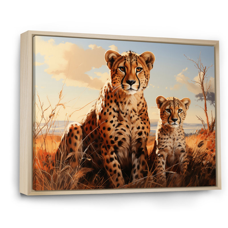 Famille de guépards en Afrique - Reproduction, Cadre photo argenté, H 30 po x l 40 po