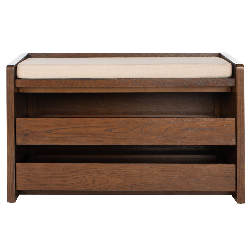 Josette Linen Upholstered Storage Bench, Walnut