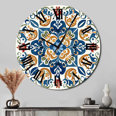 Mediterranean Tiles In Retro Blue VII - Abstract Tile Face Wall Clock