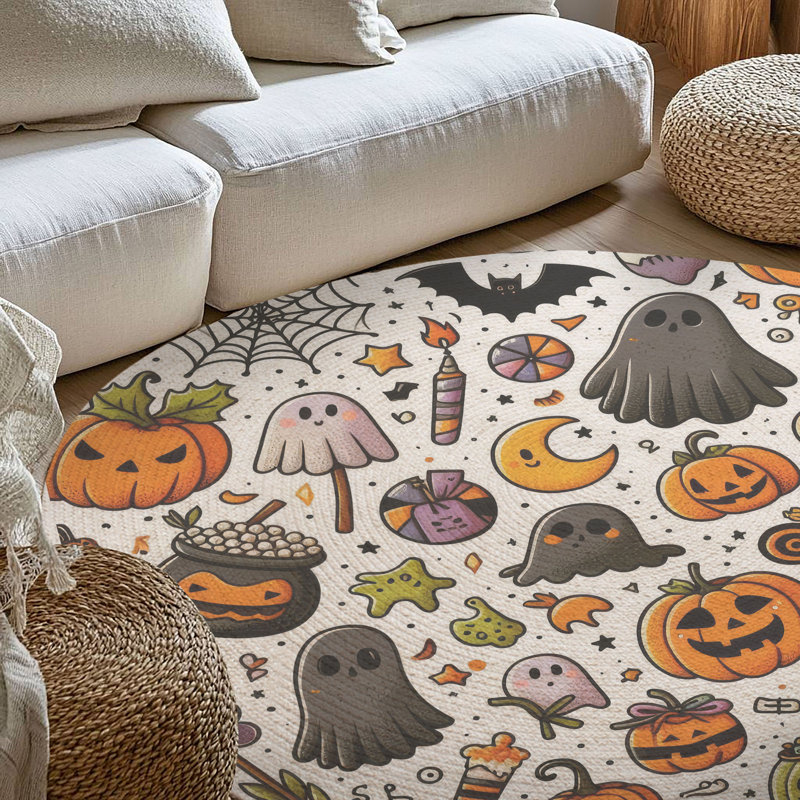 Tapis tressé Spooky Smiles, Rond 5 pi