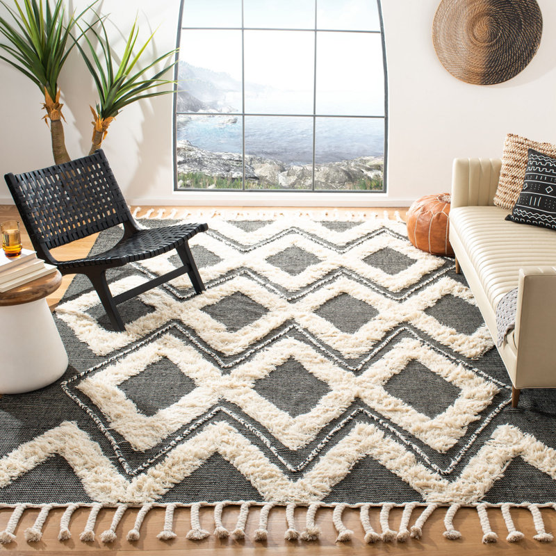 Tapis géométrique en laine / coton noué à la main Alimatou, Rectangle 4 pi x 6 pi