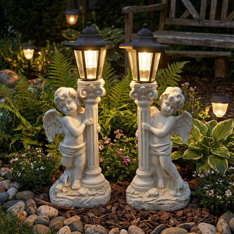 Angel Lamp Column Statue Set