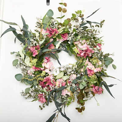 24" Faux Everyday Spring Hydrangea Floral Wreath for Front Door