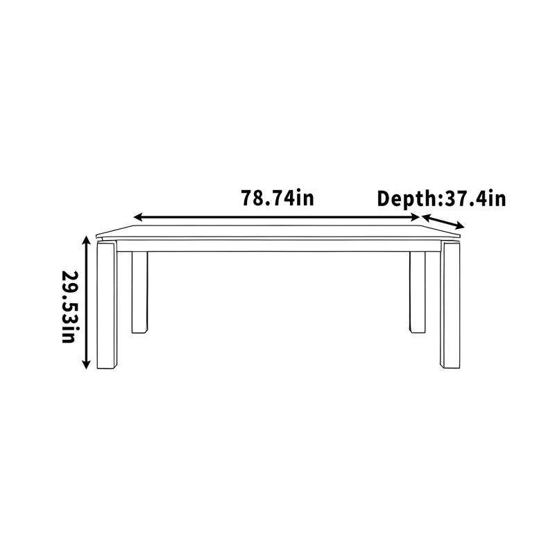 Rectangular minimalist desk with spacious tabletop, 29.53" H x 78.74" W x 37.4" D, Black