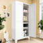 Armoire de rangement en métal de 61 po avec 2 portes galbées et tablettes réglables de couleur blanche pour le couloir, la chambre à coucher de la cuisine - construction en acier, la chambre à coucher à faible consommation d'espace, le matériel de bureau,-407181981