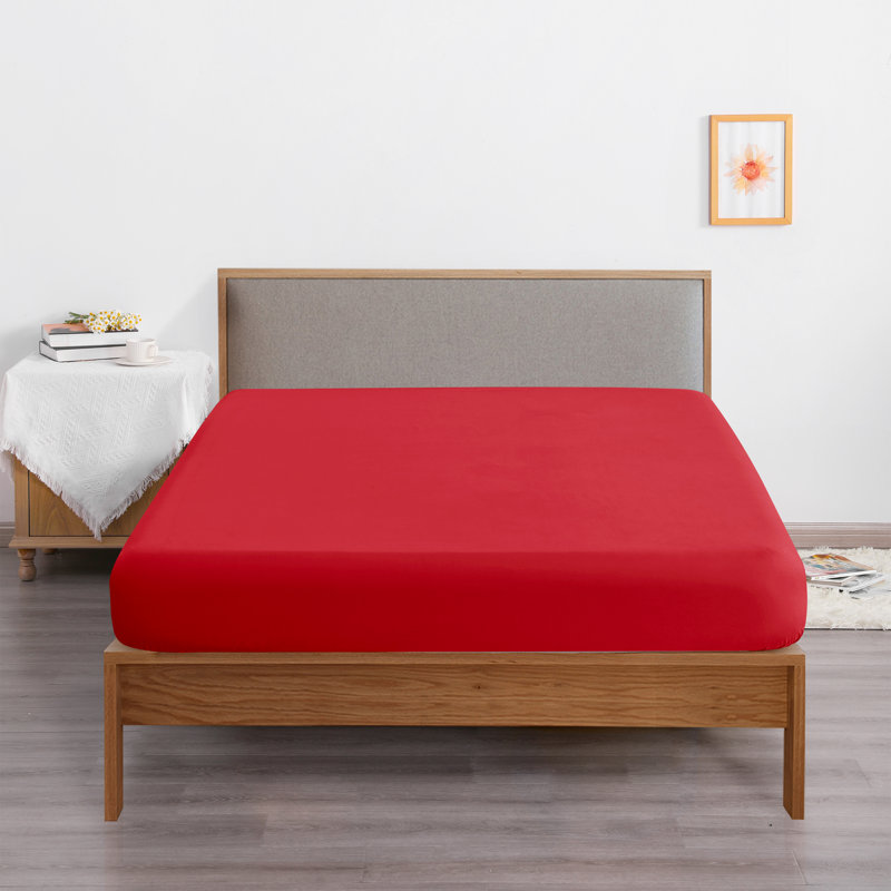 Fitted Bed Sheet Only, 1800 Brushed Microfiber Deep Pocket Fitted Sheet - NTBAY, Twin Fitted Sheet, Red