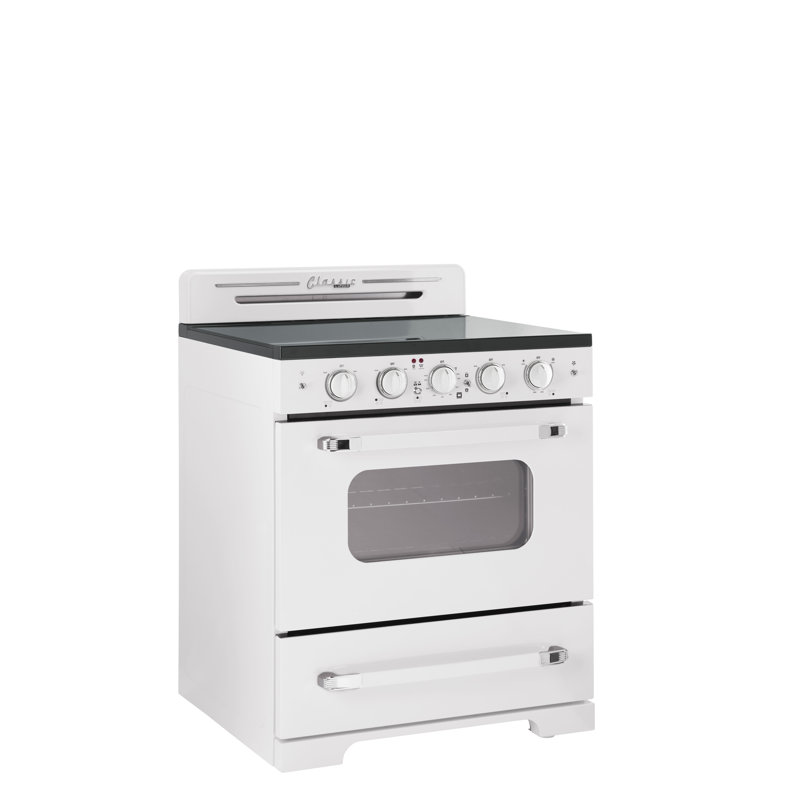 Cuisinière électrique sur pied avec four à convection 30 po 5 éléments Classic 3,9 pi³ Classic Retro, Blanc guimauve