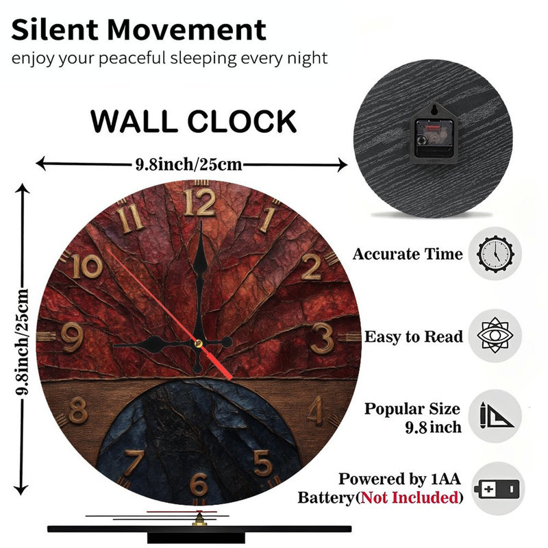 Clock Face With Textured Red And Blue