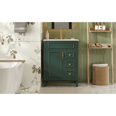 24-inch Bathroom Vanity With Ceramic Sink, 2 Deep Drawers, And Adjustable Shelf - , Modern Style, Ideal For Small Bathrooms, Quiet Drawer Opening 24" Design, Smooth Operation Compact Spaces