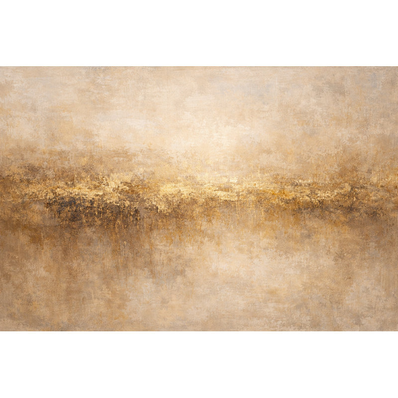 «Warm», art abstrait sur toile horizon doré, peinture texturée neutre beige, décoration murale moderne sur toile tendue