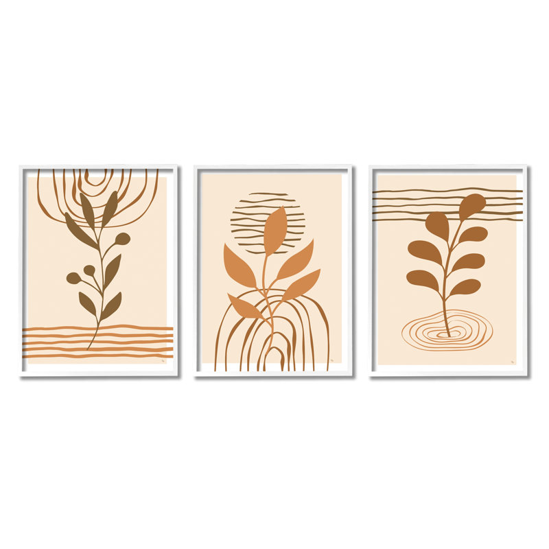 Beige Boho Sprouts, impression sur bois, 3 pièces, H 30 po x l 72 po x P 1,5 po, Giclée encadrée blanc bord de mer