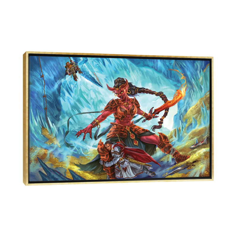 Efreeti Fight - reproduction d'art murale - toile encadrée, H 18 po x l 26 po, Doré