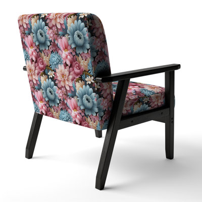 Blue And Pink Pastels Peonies Flowers Accent - Upholstered Farmhouse Arm Chair, Blue Accent Chair