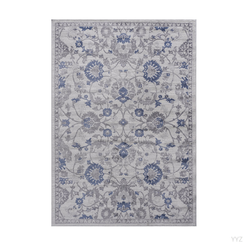 Tapis bleu / argent / oriental de la collection LOOM & LUXE, Rectangle 6 pi 7 po x 7 pi 9 po