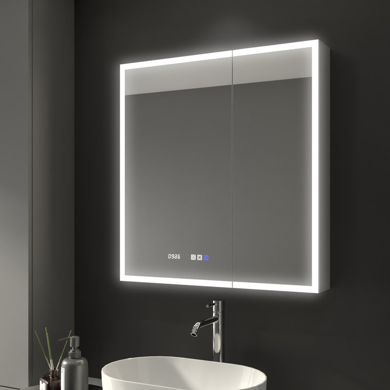 Hendra 30'' W 32'' H Frameless Medicine Cabinet with Mirror and 3 Adjustable Shelves