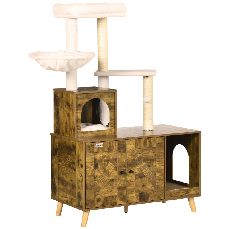 Habitation pour chat polyvalente avec bac à litière intégré et jeux