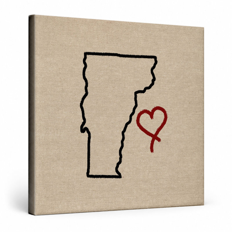 «Love Vermont State Outline», art mural sur toile carrée, 12" W x 12" H