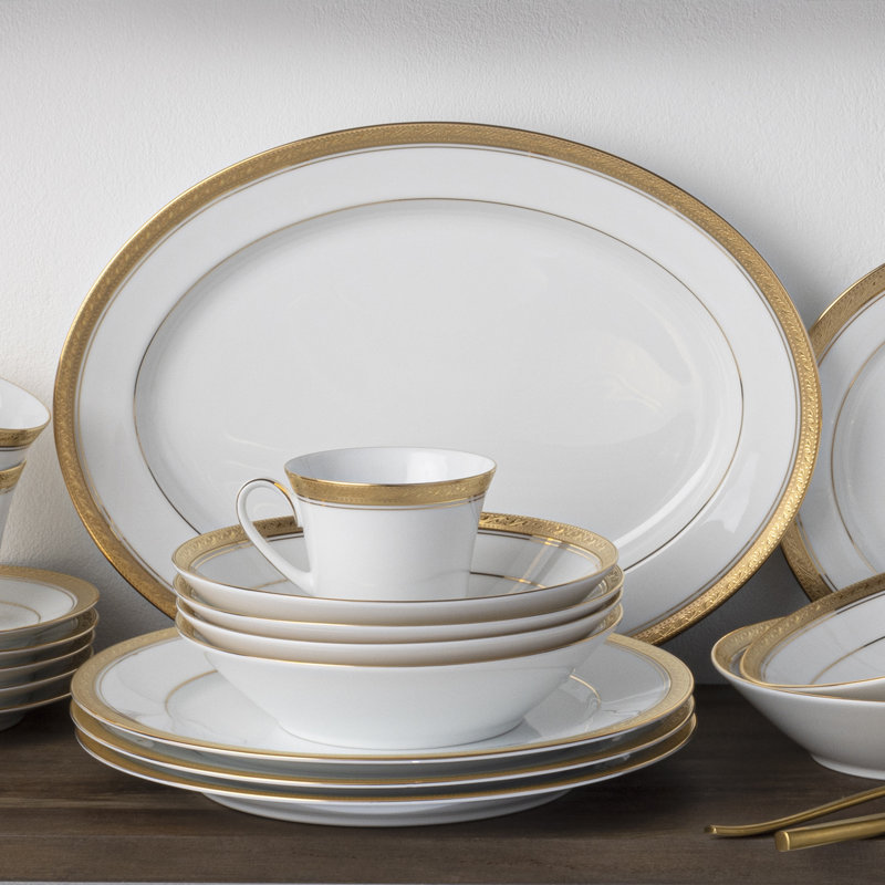 Noritake Crestwood Oval Platter, 1.5" H x 10.25" W x 14" L, Gold