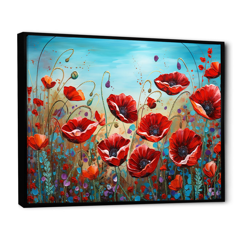 Red Poppies Blossoming III - impression, Cadre flottant noir, H 30 po x l 40 po x P 1,5 po