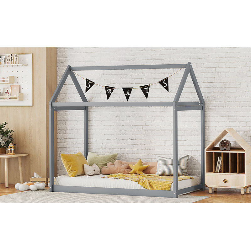 Lit maison en bois, Gris