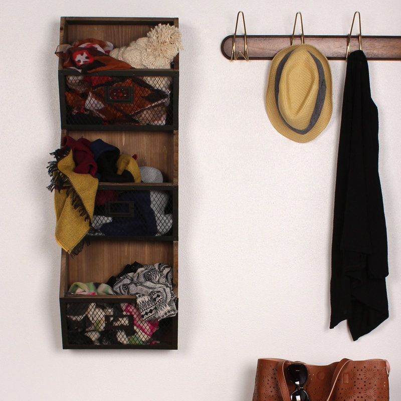 Burdock Rustic Brown Wood and Metal Wall Organizer
