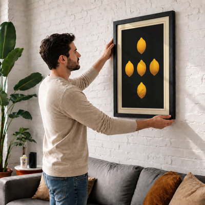 Five Golden Lemons Minimalist - Framed Print