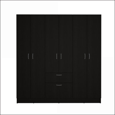 Armoires | Armoire Guajira à six portes avec 3 armoires Tiroir à chaussures caché | Noir | Panneau de particules