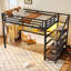 Lit mezzanine simple TG avec bureau et escalier de rangement, lumières à DEL en métal, abris, filets en fer multifonctionnels, antirouille, réducteur de bruit, noir silencieux,