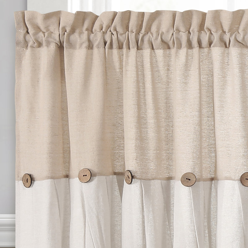 Linen Button Cotton Blend Tailored Cafe Curtain, 29" W x 36" L, Linen/White