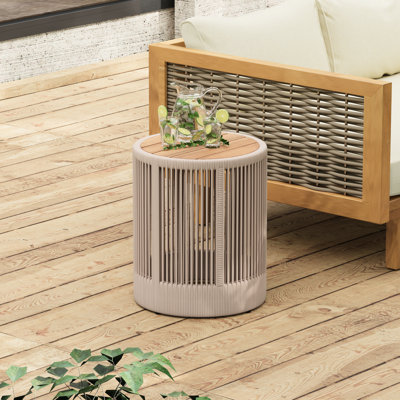 Table d'appoint en corde et en bois pour balcon - conception fonctionnelle, poids de 10,67 lb, mobilier de patio extérieur facile à repositionner, hauteur de 18,52 po, chevet approprié