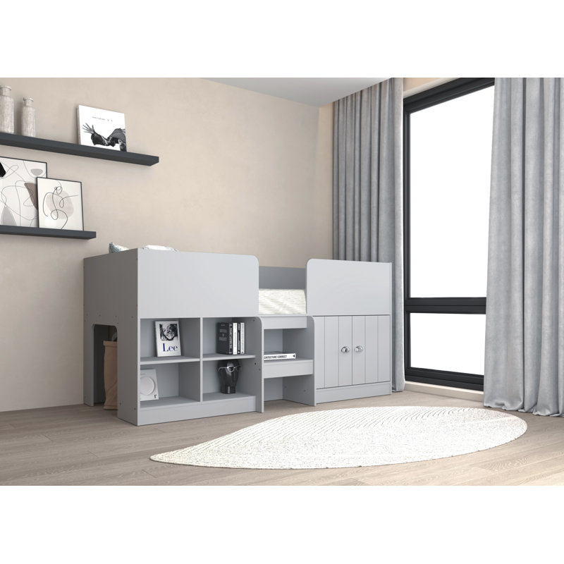 Hylton Single (3') Mate's & Captain's Daybed with Shelves, Light Grey