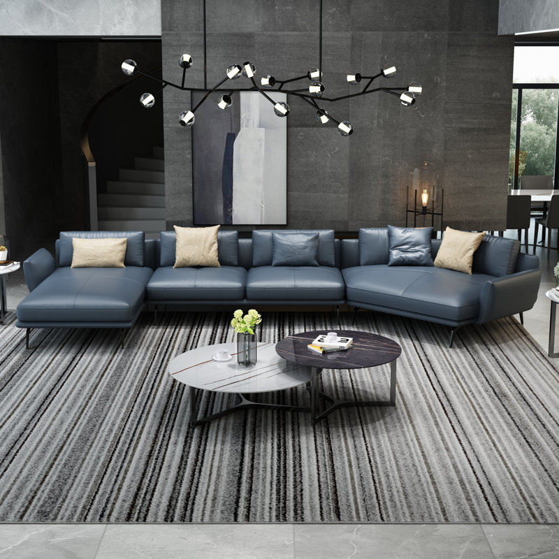 Purvis Upholstered Sectional, Left Hand Facing, Smokey Gray Genuine Leather