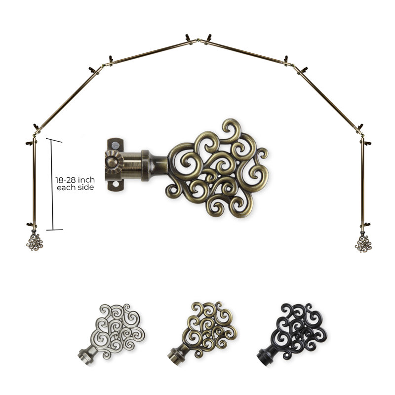 Ensemble de tringle à rideaux simple et quincaillerie Reinaldo, Laiton antique, 18 à 28 po (de chaque côté)