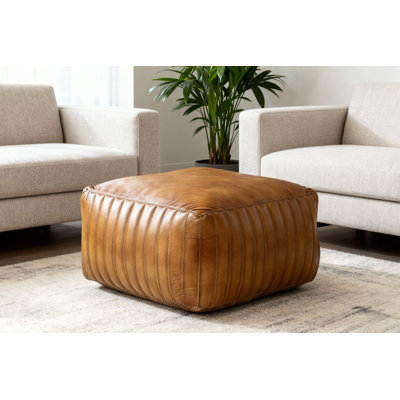 Brie Leather Pouf In Caramel